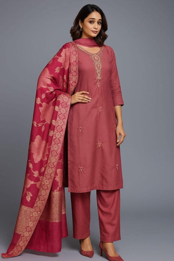 Women Mauve Silk Blend 3-Pc Suit Set