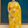 Georgette Yellow Saree with Flower Print