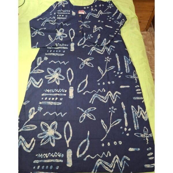 Pure Cotton Dark Blue Kurti with White Print