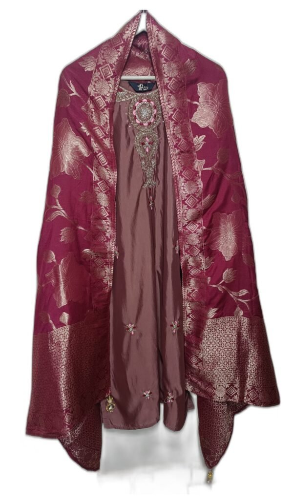 Women Mauve Silk Blend 3-Pc Suit Set