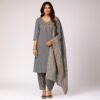 Women 3-Piece Silk Suit with side pockets and Banarasi Dupatta