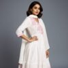 White pure malmal cotton 3 pc suit set anarkali